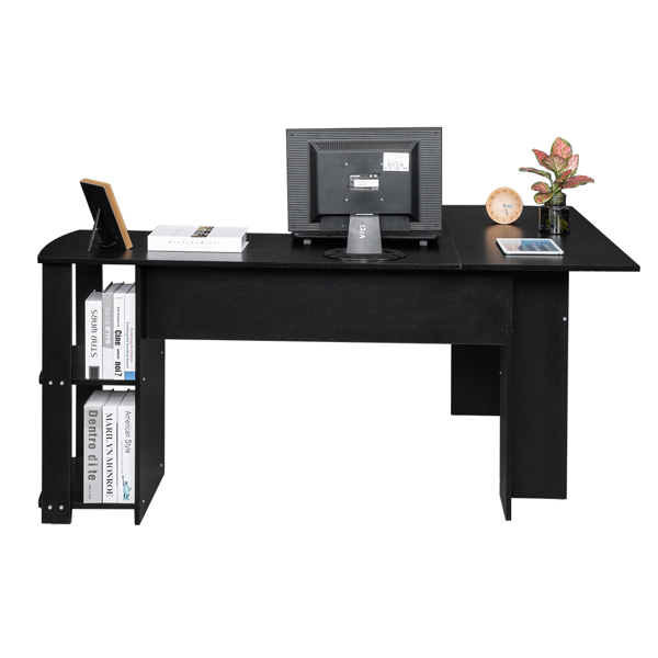 L-Shaped Wood Right-angle Computer Desk with Two-layer Shelves Black