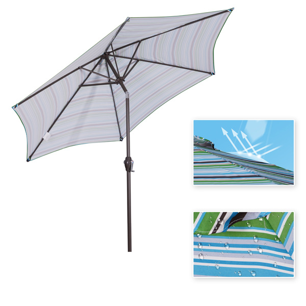 Outdoor Patio 8.6-Feet Market Table Umbrella with Push Button Tilt and Crank, Blue Stripes[Umbrella Base is not Included]