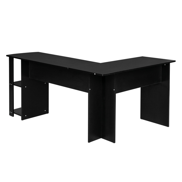 L-Shaped Wood Right-angle Computer Desk with Two-layer Shelves Black