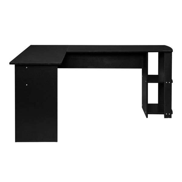 L-Shaped Wood Right-angle Computer Desk with Two-layer Shelves Black