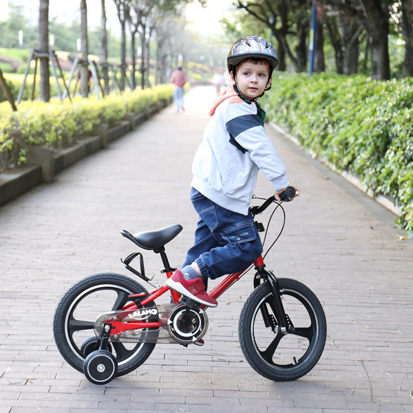 Kids Bike with Training Wheels ， Kids Bicycle with Handbrake and Rear Brake Kickstand Child's Bike, 16 Inch, Red