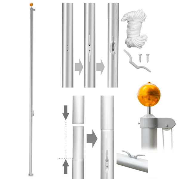 5.1*5.1*600cm Aluminum Alloy Splicing Flagpole Adjustable And Retractable Courtyard Outdoor Flagpole