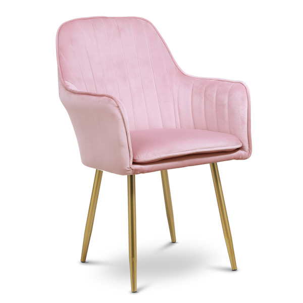 Modern Lounge Chair Dining Side Chairs Velvet Upholstered Armchair (Pink)