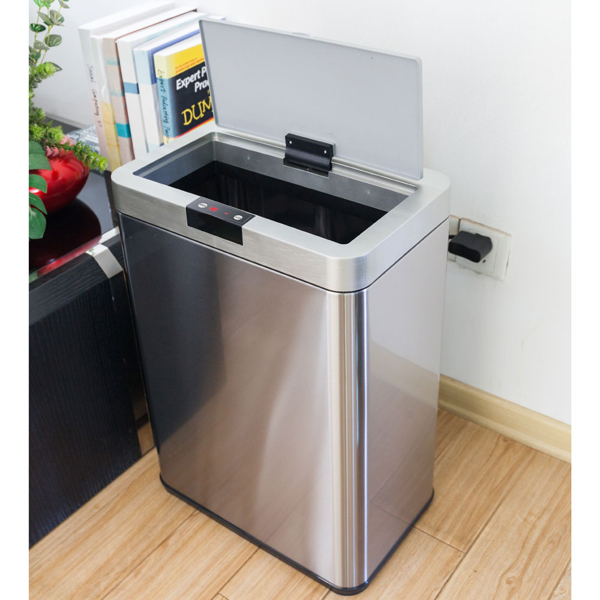 13Gallon/50L Inductive Touchless Full-automatic Fingerprint-resistant Garbage Trash Can Silver