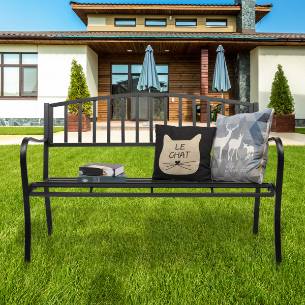 51" Patio Park Garden Outdoor Bench Patio Porch Chair Vintage Backyard Seat Furniture Iron Frame Black