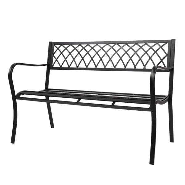 47" Patio Park Garden Bench Porch Path Chair Outdoor Deck Iron Frame Black