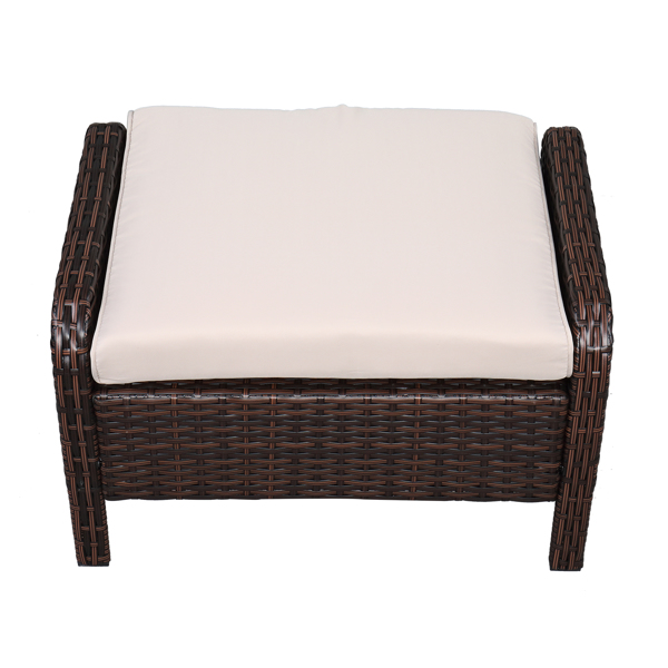2pcs Single Sofa、2pcs Footstool &1pc Coffee Table  Round Corner Armrests Five-Piece Rattan Set Brown Gradient 