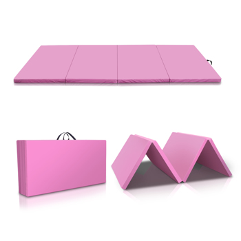 8ft x 4ft 4-Panel Folding Exercise Mat Yoga Gymnastics Aerobics Workout Fitness Floor Mats w/ Carrying Handles Pink