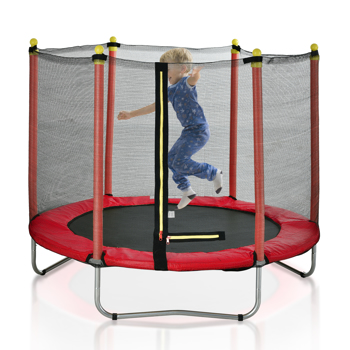 60\\" Round Outdoor Trampoline with Enclosure Netting Red