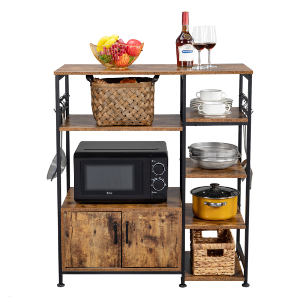 Multiuse 5-Tier Metal Kitchen Bakers Rack, Microwave Storage Rack Oven Stand with Wine Storage Organizer Workstation,Particleboard Industrial Kitchen Shelf