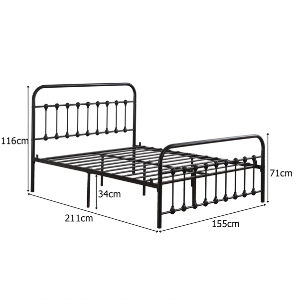 Single-Layer Curved Frame Bed Head and Foot Tube with Shell Decoration Queen Black Iron Bed