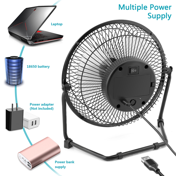 (ABC)Battery Operated and USB Powered Rechargeable Desk Fan with Two Batteries, 9 Inch Metal Frame, Enhanced Airflow, Lower Noise, Two Speeds, Personal Cooling Fan for Home & Office（亚马逊禁售)