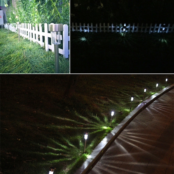 12 pcs Garden Outdoor Stainless Steel LED Solar Landscape Street Lamp Courtyard Lamp White Light