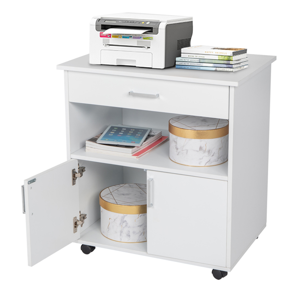 One Drawer One Layer Frame Double Doors MDF And PVC Wooden Filing Cabinet White