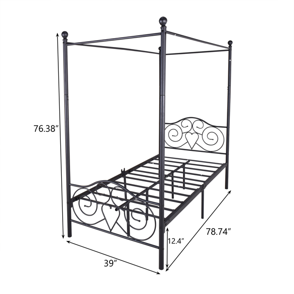 Metal Canopy Bed Frame with Vintage Style Headboard & Footboard Sturdy Steel Holds 400lbs Perfectly Fits Your Mattress Easy DIY Assembly All Parts Included, Twin Black