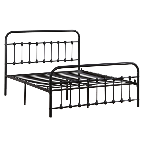 Single-Layer Curved Frame Bed Head and Foot Tube with Shell Decoration Queen Black Iron Bed