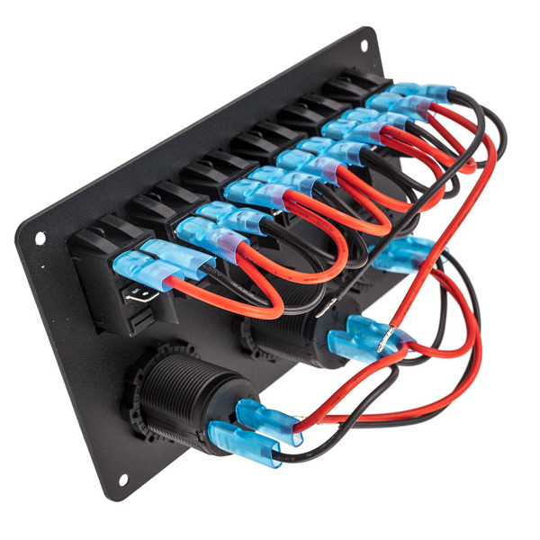 6 Gang Blue LED Rocker Switch Panel Car Truck Auto Marine Boat Circuit Dual USB