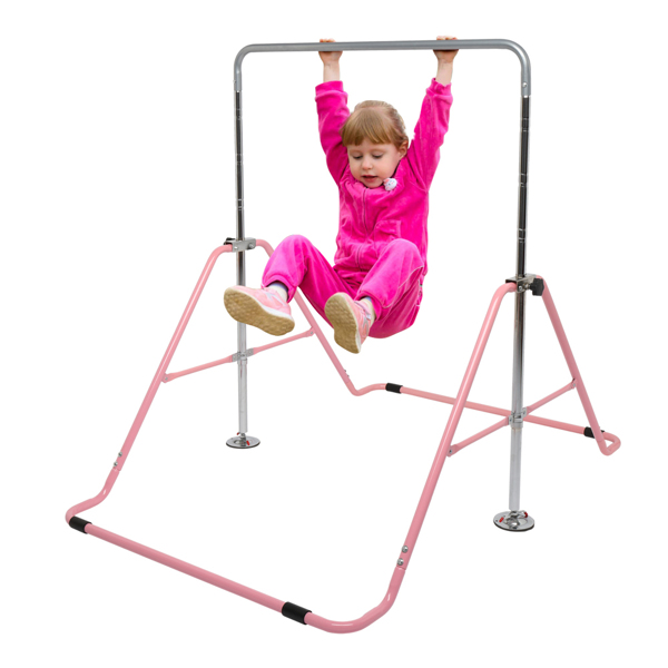 Foldable Children's Horizontal Bar Gymnastics Bar Pink 