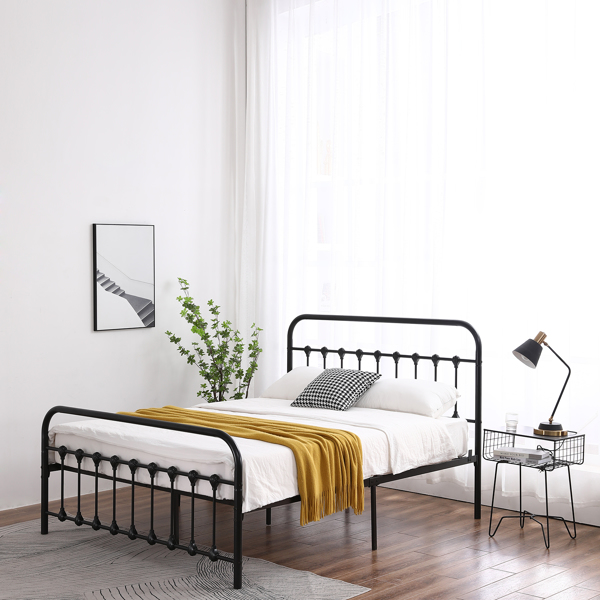 Single-Layer Curved Frame Bed Head and Foot Tube with Shell Decoration Queen Black Iron Bed