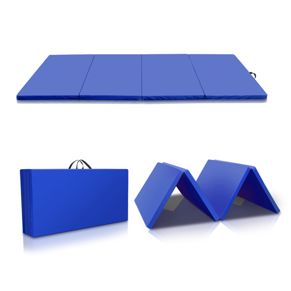 8ft x 4ft 4-Panel Folding Exercise Mat Yoga Gymnastics Aerobics Workout Fitness Floor Mats w/ Carrying Handles Blue