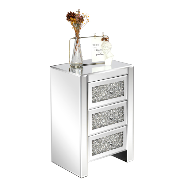 FCH Silver MDF Mirror Surface Broken Glass 40*30*60cm Three Drawers Bedside Table