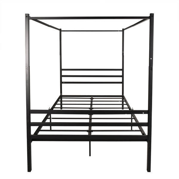 Canopy Metal Bed with Headboard Mattress Foundationt Platform  Bed Frame Metal Slat, Black Queen Size