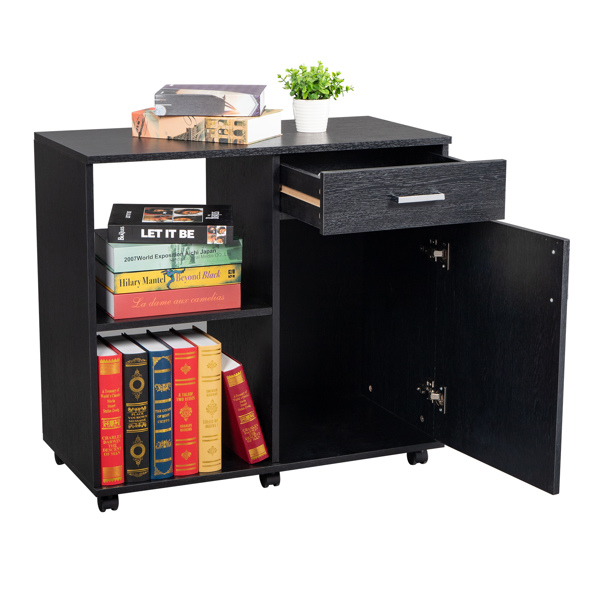 Three Layers Left Frame Right Cabinet MDF And PVC Wooden Filing Cabinet Black