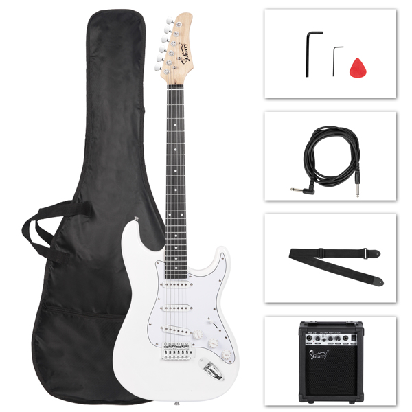 【Do Not Sell on Amazon】Glarry GST Stylish Electric Guitar with SSS Pickup,White Pickguard, 20W Amplifier White