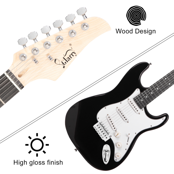 【Do Not Sell on Amazon】Glarry GST Stylish Electric Guitar with SSS Pickup,White Pickguard, 20W Amplifier Black