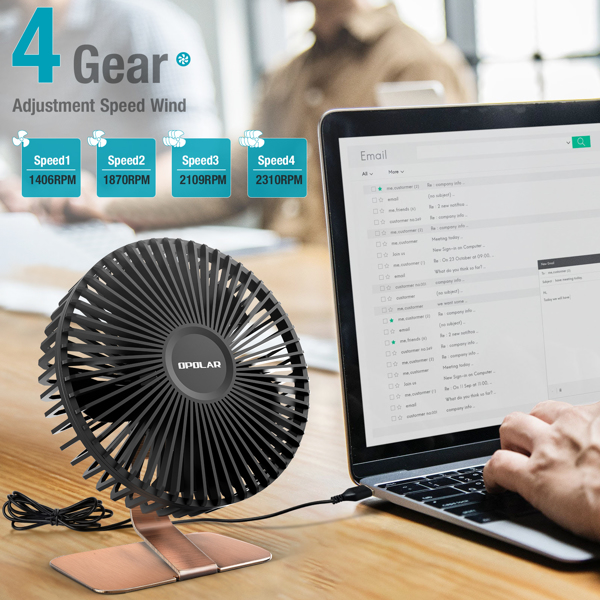 (ABC)6 INCH USB Desk Fan with Upgraded Strong Airflow, 4 Speeds, Whisper Quiet Desktop Office Table Fan, 90° Adjustable Tilt Angle for Better Cooling,4.9 ft Cord, Brown（亚马逊禁售)