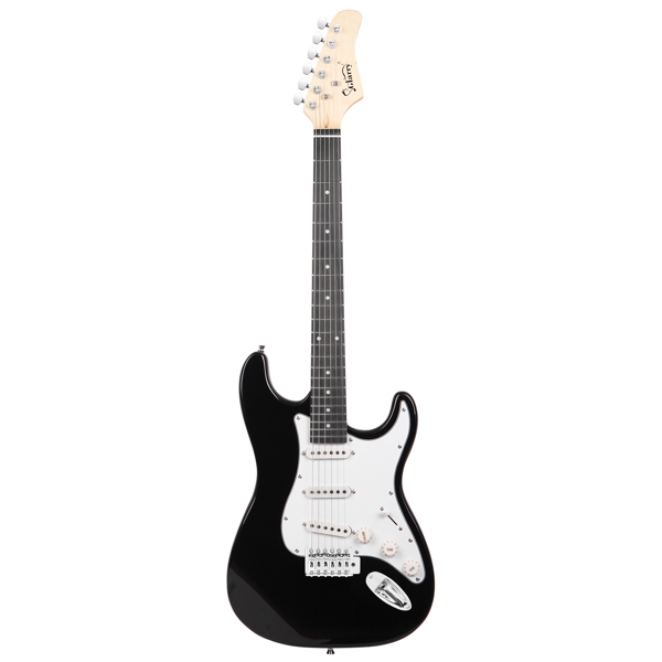 【Do Not Sell on Amazon】Glarry GST Stylish Electric Guitar with SSS Pickup,White Pickguard, 20W Amplifier Black