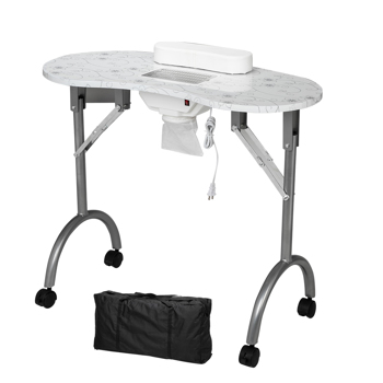 Portable MDF Manicure Table Spa Beauty Salon Equipment Desk with Dust Collector & Cushion & Fan White