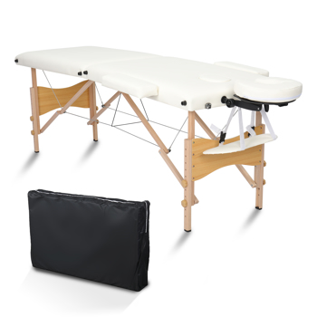 84\\" 2 Sections Folding Portable Beech Leg Beauty Massage Table 60CM Wide Adjustable Height White 