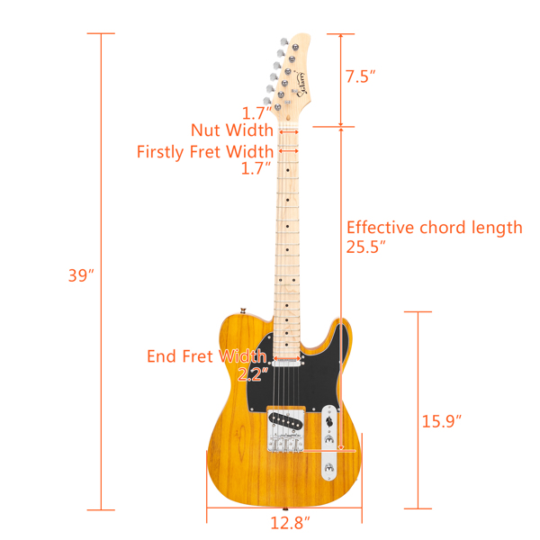 【Do Not Sell on Amazon】Glarry GTL Maple Fingerboard Electric Guitar with 20W Amplifier Bag Strap Plectrum Connecting Wire Spanner Tool Transparent Yellow