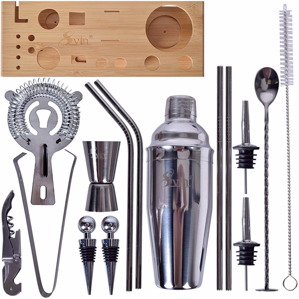 Svin Bartender Kit, 20 Piece Bar Tool Set with Bamboo Stand, Cocktail Shaker Set, Stainless Steel Bar Tools for Drink