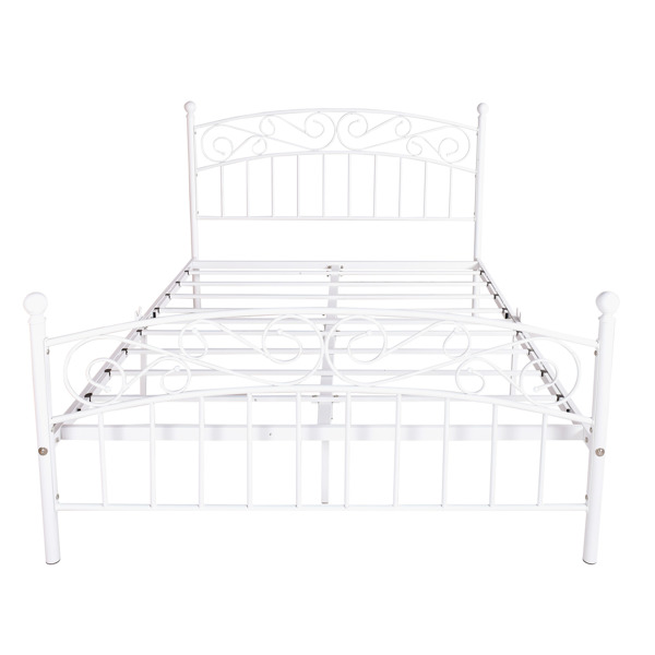 Metal bed frame platform mattress foundation with headboard and footrest, heavy duty and quick assembly, Queen White