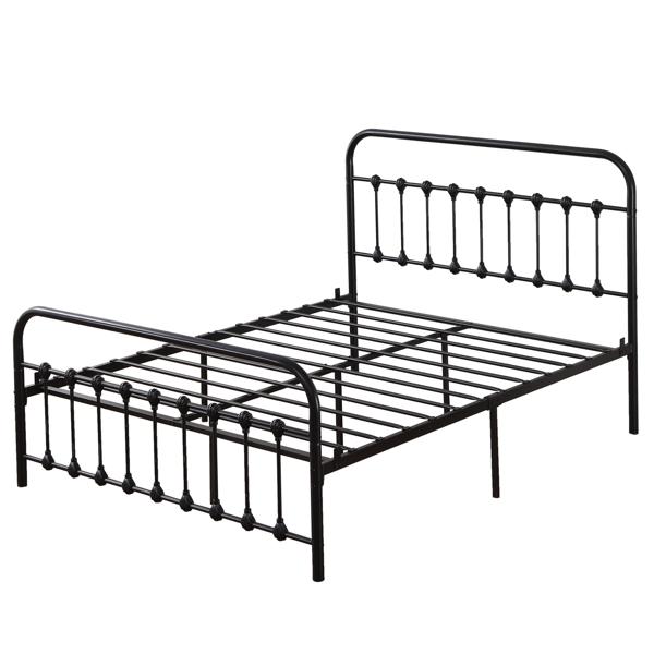 Single-Layer Curved Frame Bed Head and Foot Tube with Shell Decoration Queen Black Iron Bed