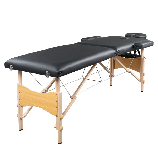 84" 2 Sections Folding Portable Beech Leg Beauty Massage Table 60CM Wide Adjustable Height Black