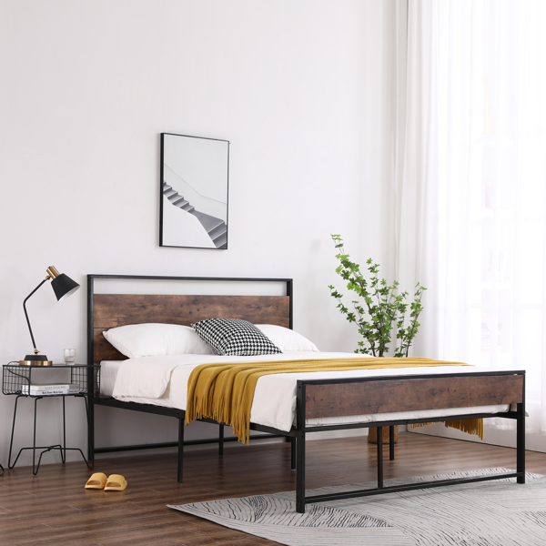 Queen Iron Bed with Foot Black