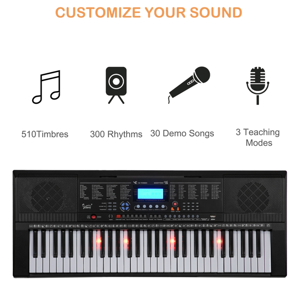【Do Not Sell on Amazon】Glarry GEP-105 61 Key Portable Lighting Keyboard , Built In Speakers, Headphone, Microphone, Music Rest, LCD Screen, USB Port  for Beginners
