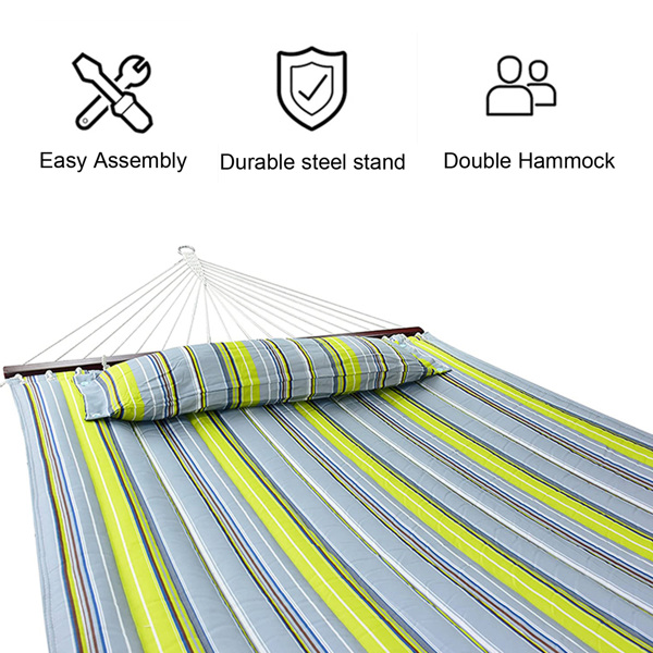 2 Person Hammock, Lengthening and Thickening Quilted Fabric Outdoor Hammock with Spreader Bars Heavy Duty 450 Pound Capacity Net Weight 10.29 lbs