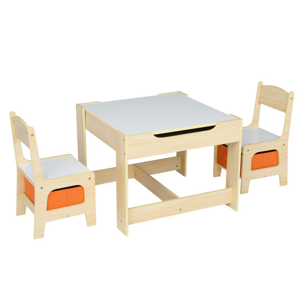 Children's Wooden Table And Chair Set With Two Storage Bags (One Table And Two Chairs)