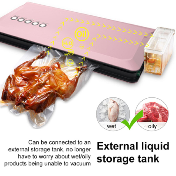 140W Plastic Heat Luxury vacuum single sealing machine for household and commercial use with External liquid storage tank US Standard Pink