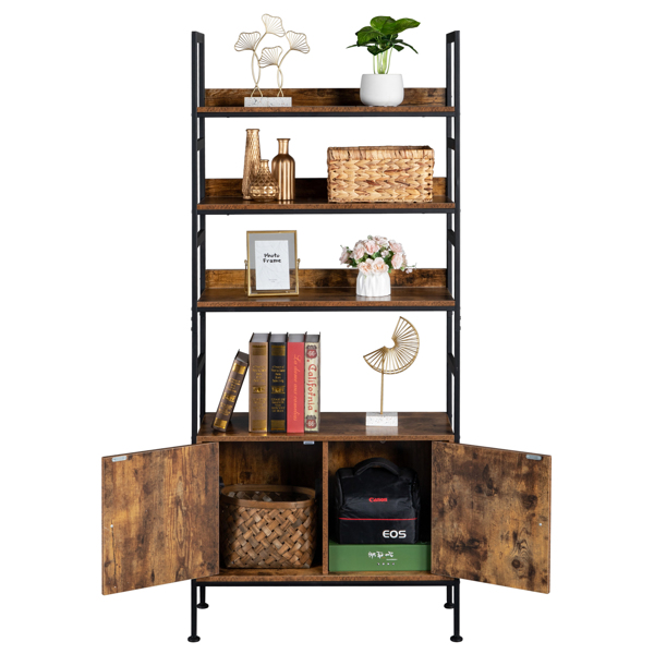 Bookshelf,Industrial Bookcase with 2 Cabinets, 3-Tier Free Standing Open Shelf Display Storage Rack Shelves