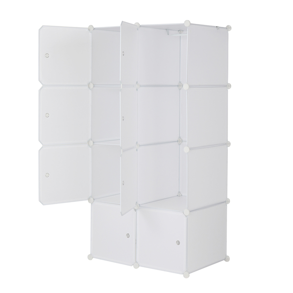 8 Cube Organizer Stackable Plastic Cube Storage Shelves Design Multifunctional Modular Closet Cabinet with Hanging Rod White