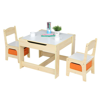 Children\\'s Wooden Table And Chair Set With Two Storage Bags (One Table And Two Chairs)
