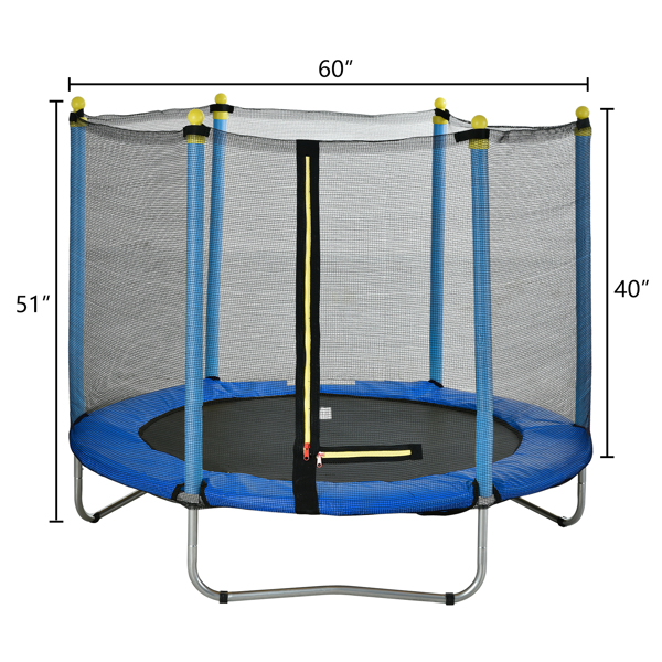 60" Round Outdoor Trampoline with Enclosure Netting Blue