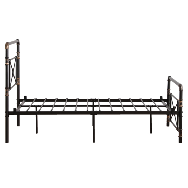 Single-layer Water Pipe Bed with Cross Design and Foot End Twin Black Iron Bed