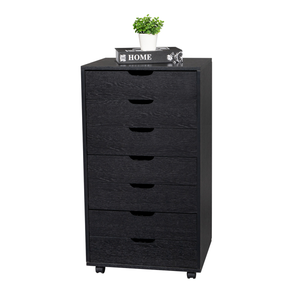 7-Drawer Wood Filing Cabinet, Mobile Storage Cabinet for Closet / Office Black Color