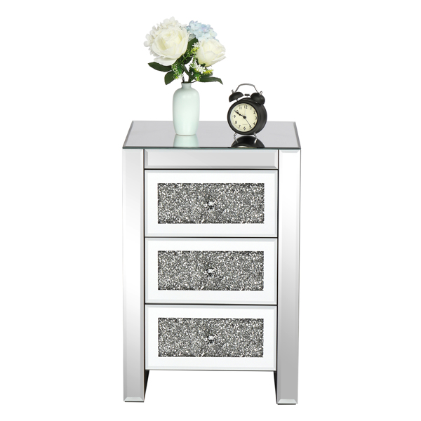 FCH Silver MDF Mirror Surface Broken Glass 40*30*60cm Three Drawers Bedside Table